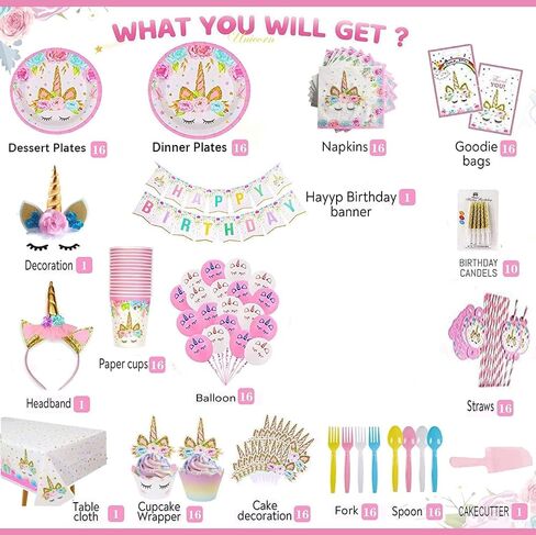 Girls Birthday Party Supplies Including Plates Cups Straws Tablecover for Pink Birthday Party Serve 16 Guests in Saudi Arabia