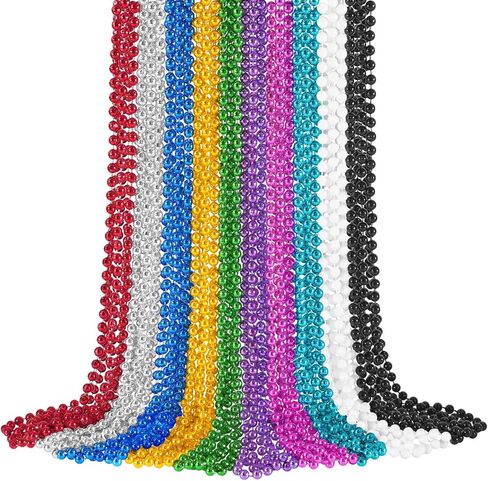SHAOQINLIN 30 PCS White Bead Necklaces, 33" White Mardi Gras Christmas Beads Necklace, 4th of July Necklaces, Parade Throws Accessories for Christmas Independence Day New Year Party Favors in Kuwait