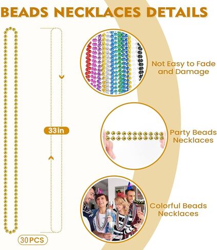 SHAOQINLIN 30 PCS White Bead Necklaces, 33" White Mardi Gras Christmas Beads Necklace, 4th of July Necklaces, Parade Throws Accessories for Christmas Independence Day New Year Party Favors in Kuwait