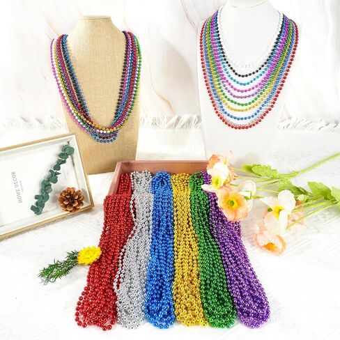 SHAOQINLIN 30 PCS White Bead Necklaces, 33" White Mardi Gras Christmas Beads Necklace, 4th of July Necklaces, Parade Throws Accessories for Christmas Independence Day New Year Party Favors in Kuwait