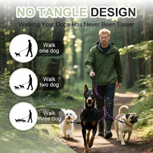 مقود 3-Dog-Dog-dog-حبل رئيسي مع مقبض مبطن ، وثلاثة مقاطع مقود قابلة للفصل ، مقطع شاق ، 4.76 قدم للمشي ، الجري ، الكلاب الصغيرة ، المتوسطة ، الكلاب الكبيرة (أخضر) in Kuwait