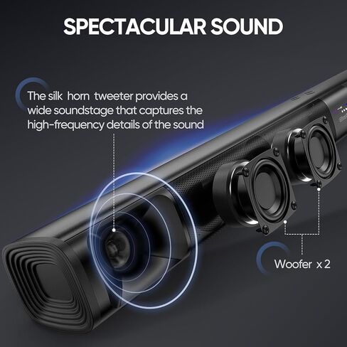 Saiyin Sound Bar,17 inch Sound Bar for Smart TV with Bluetooth 5.3/Optical/AUX Connection, Soundbar for TV/PC/Gaming/Projectors,Wall Mountable & Ultra Compact Design in Kuwait