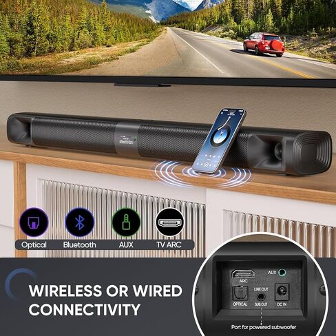 Saiyin Sound Bar,17 inch Sound Bar for Smart TV with Bluetooth 5.3/Optical/AUX Connection, Soundbar for TV/PC/Gaming/Projectors,Wall Mountable & Ultra Compact Design in Kuwait