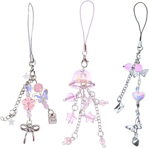 Atarvana 4pcs Cute Phone Case Charms, Cell Phone Charms Aesthetic Bow Keychain Phone Charm for Phone Camera Charms Women Girl Accessories in Kuwait