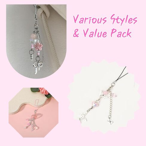 Atarvana 4pcs Cute Phone Case Charms, Cell Phone Charms Aesthetic Bow Keychain Phone Charm for Phone Camera Charms Women Girl Accessories in Kuwait