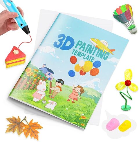 3D Pen Printing Drawing Book, Reusable 40 Patterns Painting Graffiti Template with A PVC Transparent Board, 3D Art Thick Paper Stencils for Kids and Adults Starter 3D DIY Gifts in Saudi Arabia