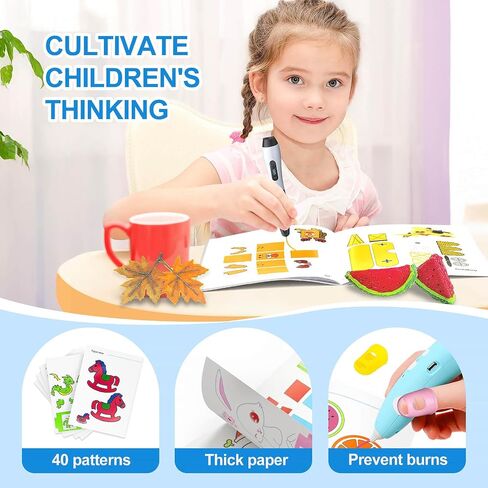 3D Pen Printing Drawing Book, Reusable 40 Patterns Painting Graffiti Template with A PVC Transparent Board, 3D Art Thick Paper Stencils for Kids and Adults Starter 3D DIY Gifts in Saudi Arabia