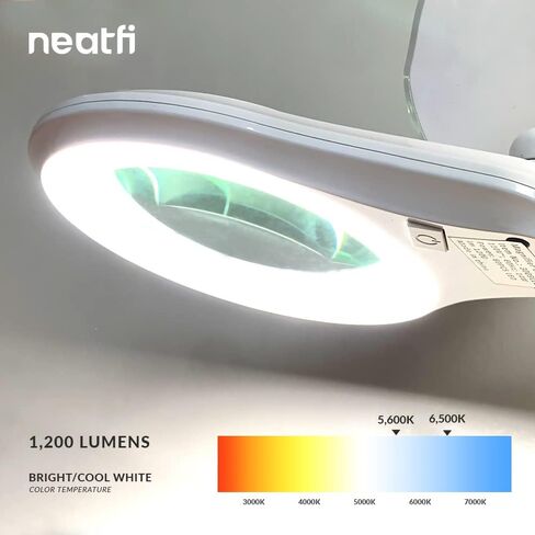 Neatfi (New Model) Bifocals 1,200 Lumens LED Magnifying Floor Lamp with Rolling Base, 5 Diopter with 20 Diopter, Dimmable, Adjustable Arm (5 Inches, Black) in Kuwait