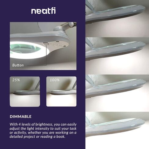 Neatfi (New Model) Bifocals 1,200 Lumens LED Magnifying Floor Lamp with Rolling Base, 5 Diopter with 20 Diopter, Dimmable, Adjustable Arm (5 Inches, Black) in Kuwait