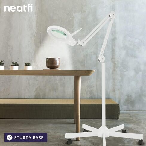 Neatfi (New Model) Bifocals 1,200 Lumens LED Magnifying Floor Lamp with Rolling Base, 5 Diopter with 20 Diopter, Dimmable, Adjustable Arm (5 Inches, Black) in Kuwait
