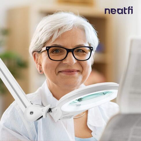 Neatfi (New Model) Bifocals 1,200 Lumens LED Magnifying Floor Lamp with Rolling Base, 5 Diopter with 20 Diopter, Dimmable, Adjustable Arm (5 Inches, Black) in Kuwait