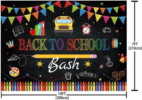 7x5ft Back to School Bash Backdrop Chalkboard Welcome Back to School Background for Photography Bus Books and Colored Pencils Flags Decorations Banner in Kuwait
