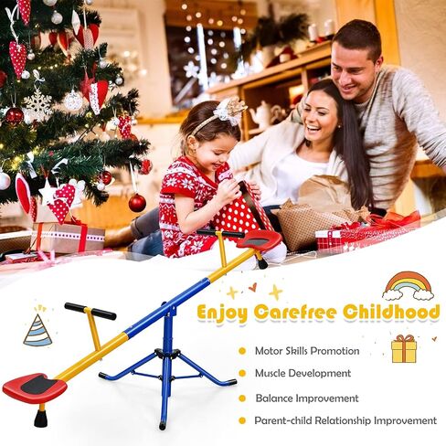 GLACER Seesaw for Kids Outdoor, Metal Swiveling 360 Degrees Rotating Preschool Teeter Totter for Children Age 3+, Indoor Outdoor 2-Person Playground Equipment, Suitable for Home, Backyard in Saudi Arabia