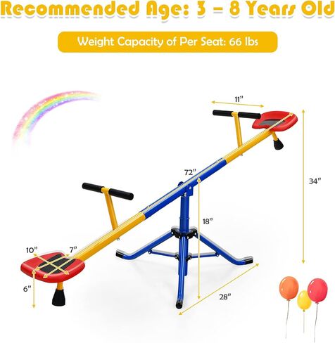 GLACER Seesaw for Kids Outdoor, Metal Swiveling 360 Degrees Rotating Preschool Teeter Totter for Children Age 3+, Indoor Outdoor 2-Person Playground Equipment, Suitable for Home, Backyard in Saudi Arabia