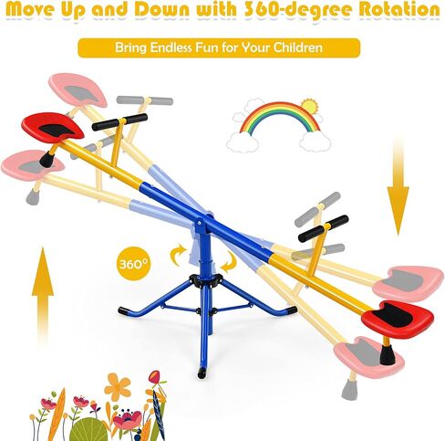 GLACER Seesaw for Kids Outdoor, Metal Swiveling 360 Degrees Rotating Preschool Teeter Totter for Children Age 3+, Indoor Outdoor 2-Person Playground Equipment, Suitable for Home, Backyard in Saudi Arabia