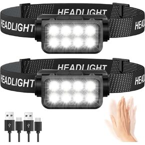 Rechargeable Headlamp Flashlight, 8 LED 2500 Lumen Bright Headlight with White Red Light & Motion Sensor, 2-Pack Waterproof Head Lamp for Adult Kid, 8Mode Headlamps for Outdoor Camping Running Fishing in Kuwait