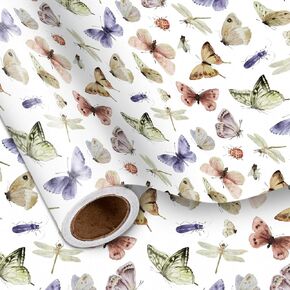 LeZakaa Butterfly Wrapping Paper Roll - Mini Roll - Butterfly in Pink & Purple - Party Gift Wrap for Holiday, Baby Shower, Birthday, Wedding - 17 inches x 16.4 Feet (23.2 sq.ft.) in Saudi Arabia