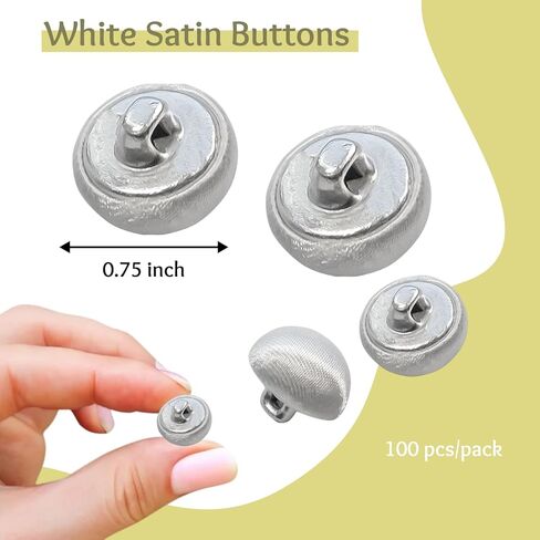 100 Pcs White Tuxedo Buttons 0.6 inch (15 mm) White Satin Buttons for Sewing with Metal Shank 24L Fabric Covered Smooth Cloth Buttons Round for Formalwear Wedding Dress Blouse Skirts Crafts in Kuwait