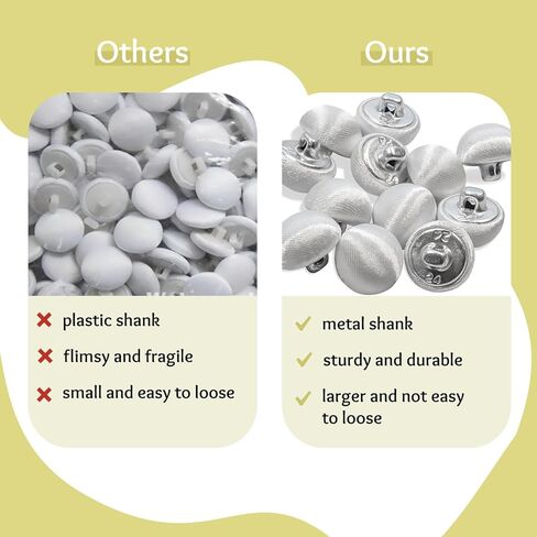 100 Pcs White Tuxedo Buttons 0.6 inch (15 mm) White Satin Buttons for Sewing with Metal Shank 24L Fabric Covered Smooth Cloth Buttons Round for Formalwear Wedding Dress Blouse Skirts Crafts in Kuwait