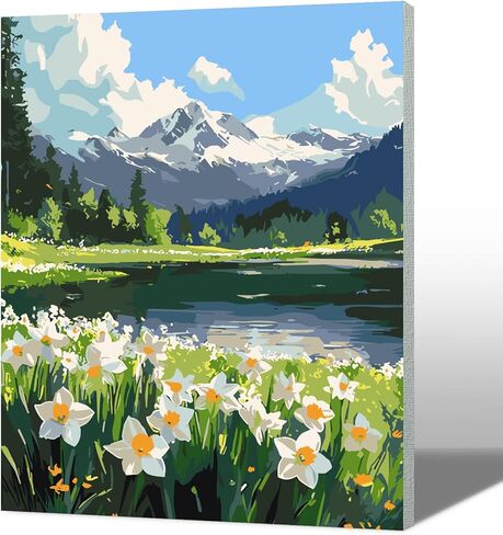 MAXBYE Mountain Paint by Numbers Kit for Adults Beginner, Mountain House Adult Paint by Number Kits On Canvas, Adults' Number Kits DIY Oil Painting Kits for Gift Home Wall Decor 12x16 in in Saudi Arabia