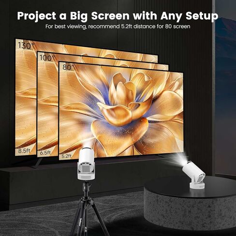 جهاز عرض صغير مع WiFi 6 و Bluetooth ، و 4K 1080p يدعم جهاز عرض محمول ، وتطبيق مدمج ، Android 11 ، 150 ANSI ، تصحيح Keystone Auto ، 40 "-130" in Kuwait