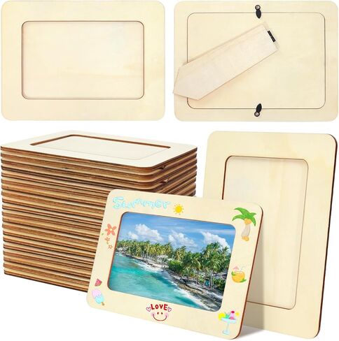 30 Pack Wooden Picture Frames for Crafts, 4" x 6" Photos DIY Wood Picture Frames Unfinished Standing Photo Frames DIY Crafts Wood Decorate for Halloween Thanksgiving Christmas Wedding Birthday in Kuwait