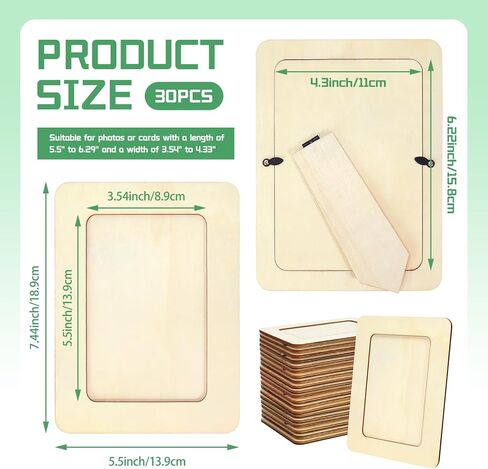 30 Pack Wooden Picture Frames for Crafts, 4" x 6" Photos DIY Wood Picture Frames Unfinished Standing Photo Frames DIY Crafts Wood Decorate for Halloween Thanksgiving Christmas Wedding Birthday in Kuwait