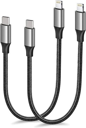 1ft USB C to Lightning Cable Short, 2 Pack PD USB C iPhone Charger Cable MFi Certified, 12 inch Fast Charging Type C to Lightning Cord Nylon Braided for iPhone 14/13/12/11Pro/X/XR/XS/8/7/6s/Plus/iPad in Saudi Arabia
