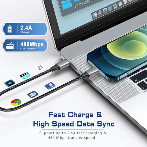 1ft USB C to Lightning Cable Short, 2 Pack PD USB C iPhone Charger Cable MFi Certified, 12 inch Fast Charging Type C to Lightning Cord Nylon Braided for iPhone 14/13/12/11Pro/X/XR/XS/8/7/6s/Plus/iPad in Saudi Arabia