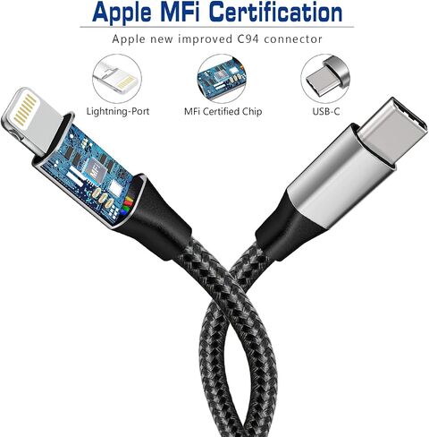 1ft USB C to Lightning Cable Short, 2 Pack PD USB C iPhone Charger Cable MFi Certified, 12 inch Fast Charging Type C to Lightning Cord Nylon Braided for iPhone 14/13/12/11Pro/X/XR/XS/8/7/6s/Plus/iPad in Saudi Arabia