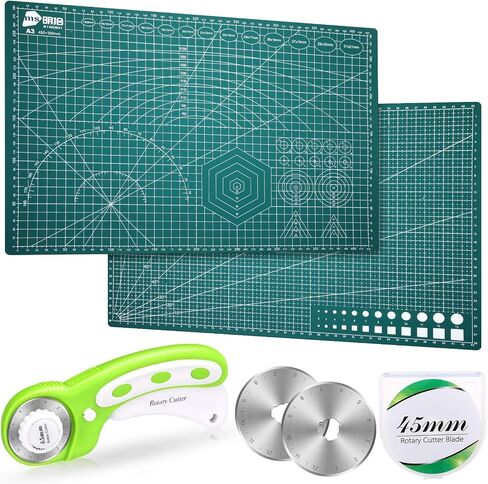 Chunful 5 Pcs Rotary Cutter Set Include 45 mm Rotary Cutter with 2 Blades and 2 Self Healing Sewing Mat Double Sided Self Sewing Craft Board for Quilting Scrap Booking Crafts Fabric(A4,9 x 12 Inch) in Saudi Arabia