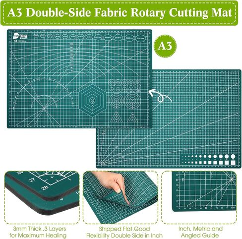 Chunful 5 Pcs Rotary Cutter Set Include 45 mm Rotary Cutter with 2 Blades and 2 Self Healing Sewing Mat Double Sided Self Sewing Craft Board for Quilting Scrap Booking Crafts Fabric(A4,9 x 12 Inch) in Saudi Arabia