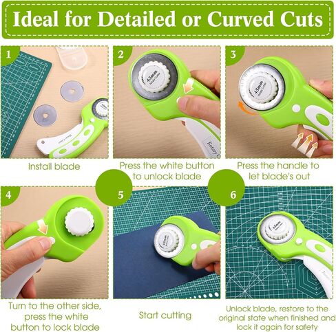 Chunful 5 Pcs Rotary Cutter Set Include 45 mm Rotary Cutter with 2 Blades and 2 Self Healing Sewing Mat Double Sided Self Sewing Craft Board for Quilting Scrap Booking Crafts Fabric(A4,9 x 12 Inch) in Saudi Arabia