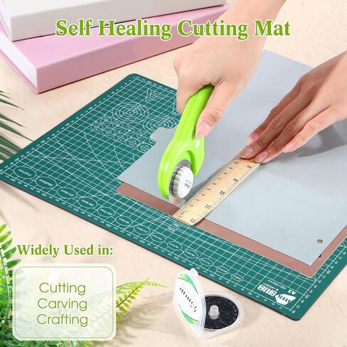 Chunful 5 Pcs Rotary Cutter Set Include 45 mm Rotary Cutter with 2 Blades and 2 Self Healing Sewing Mat Double Sided Self Sewing Craft Board for Quilting Scrap Booking Crafts Fabric(A4,9 x 12 Inch) in Saudi Arabia