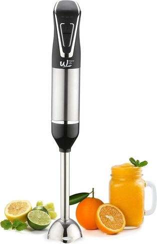 Cordless Portable Immersion Blender 5-in-1 Blender Set, Ice Crushing Power with One-Touch Speed Control, Comes with Potato Masher, Whisk, Chopper, Beaker, and Storage Case, Stainless Steel in Kuwait