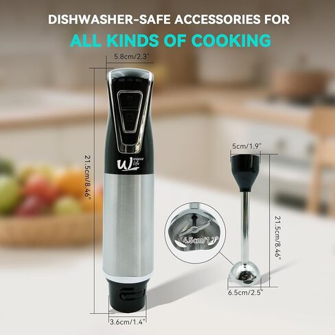 Cordless Portable Immersion Blender 5-in-1 Blender Set, Ice Crushing Power with One-Touch Speed Control, Comes with Potato Masher, Whisk, Chopper, Beaker, and Storage Case, Stainless Steel in Kuwait