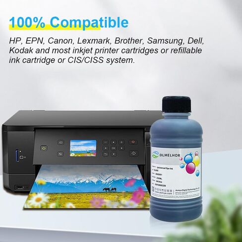 Universal Dye Ink Refill Kit for HP Epsn Canon Brother Lexmark Samsung Dell Kodak Inkjet Printers 4 Color Set 5pcs(2BK,C,M,Y) Compatible Cartridges Refillable Cartridge CISS CIS System With 4 Syringes in Kuwait
