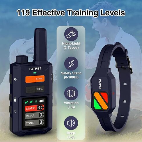 PATPET Dog Training Collar with Remote - 4200FT E Collar for Dogs Training 119 Training Levels & 3 Night Lights, Rechargeable Waterproof Electric Collar for Large Medium Dogs (20-140lbs) in Saudi Arabia