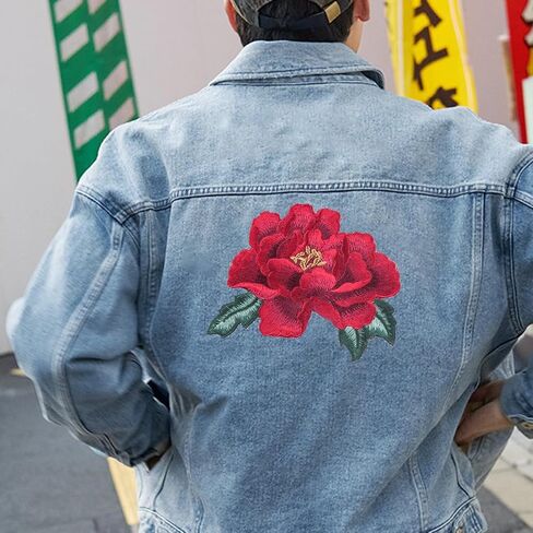 6 PCS Flower Embroidered Stick on Patches Large Rose Iron on Patches Beautiful Embroidered Applique Sewing Patches for Hats, Clothing, T-Shirt, Backpacks, Jeans, Jackets in Saudi Arabia