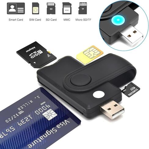 CAC Smart Card Reader, 5 in 2 DOD Military USB SIM/SD/TF/ID/IC Card Adapter USB C Sim Card Adapter Compatible with Windows, Linux/Unix, MacOS X in Kuwait