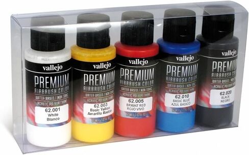 Vallejo - Premium Color Set Fluorescent Colors | Water-Based Multi-Surface Pigments | High-Visibility UV Reactive Colors | Acrylic Professional Airbrushing Kit | 5 Bottles x 60 ml. (2.02 fl.oz.) in Saudi Arabia