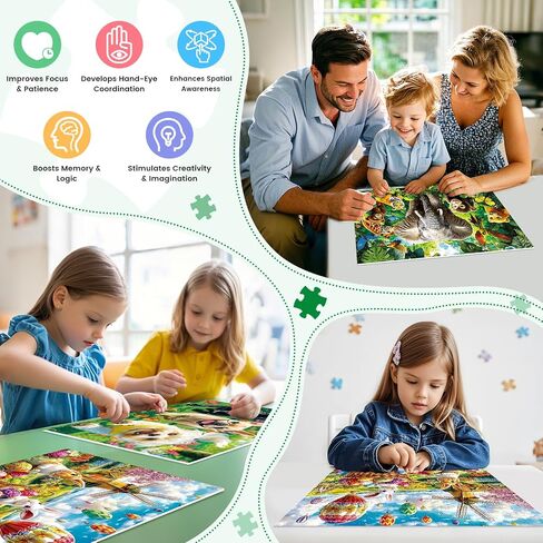 3-Pack 100 Piece Puzzles for Kids,Dogs Foxes Animals Puzzle for Kids Age 4-6 6-8 8-10,Unique Large Piece Jigsaw Puzzle,Recycled Paper,Bright & Colorful Educational Puzzle,Boys Girls Gift for Birthday in Saudi Arabia