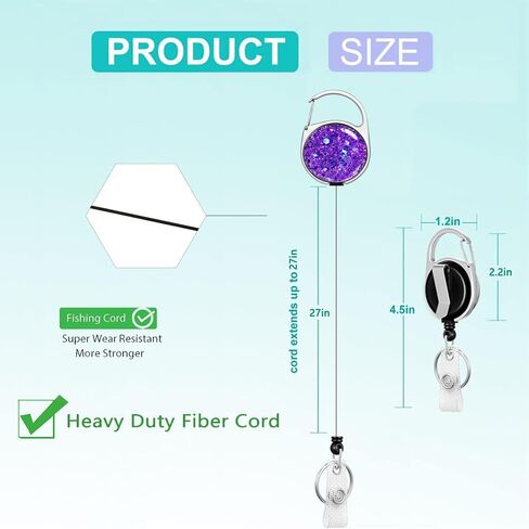 3 Pack Retractable Carabiner Badge Holder, FadyRaye Badge Reel with Belt Clip for Nurse Teacher Name Card Keychain [Bling Cute Design 27" Nylon Wire Cord] in Saudi Arabia
