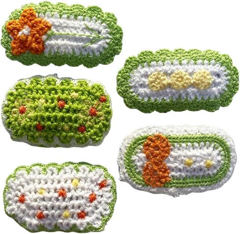 5pcs handmade wool crocheted hair clips, Summer fashion cute creative hair accessories for girls hand-made hairpins, children and teens wool crocheted press hair pins, handcrafted wool crochet barrettes in Saudi Arabia