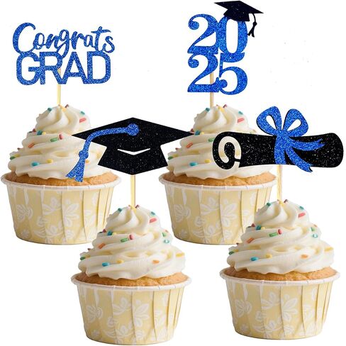 التخرج Cupcake Toppers 2025 لوازم الحفلات ، 24 PCS اختيارات الطعام/المقبلات لفئة 2025 مصغرة من الديكورات الكعكة ، دبلوم ، 2025 ، مجموعة التخرج 24 قطعة in Kuwait