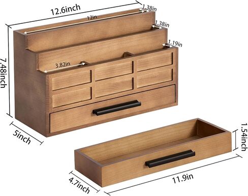 Brown Wood Desk Organizer and Accessories with Drawer, Bill Mail Organizer and File Mail Holder for Office Supplies, Desk Accessories & Workspace Organizers in Saudi Arabia