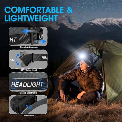 Rechargeable Headlamp Flashlight, 8 LED 2500 Lumen Bright Headlight with White Red Light & Motion Sensor, 2-Pack Waterproof Head Lamp for Adult Kid, 8Mode Headlamps for Outdoor Camping Running Fishing in Kuwait
