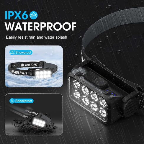 Rechargeable Headlamp Flashlight, 8 LED 2500 Lumen Bright Headlight with White Red Light & Motion Sensor, 2-Pack Waterproof Head Lamp for Adult Kid, 8Mode Headlamps for Outdoor Camping Running Fishing in Kuwait