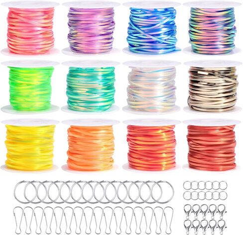 PP Opount Plastic Lanyard String Kit و 15 Gimp String مع 40 ملحقات سلسلة المفاتيح والتعليمات التفصيلية وسلسلة Boondoggle لأساور DIY وسلاسل المفاتيح والطمر (اللون الصلب/اللمعان/الليزر) in Kuwait