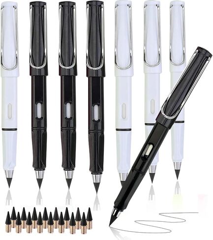 XIUSHE 6PCS Infinity Forever Pencils for Writing-0.7mm Infinite Everlasting Metal Inkless Pencils Set,Technology Magic Writing Pencil For School Office Professional Use (Black white,6) in Kuwait